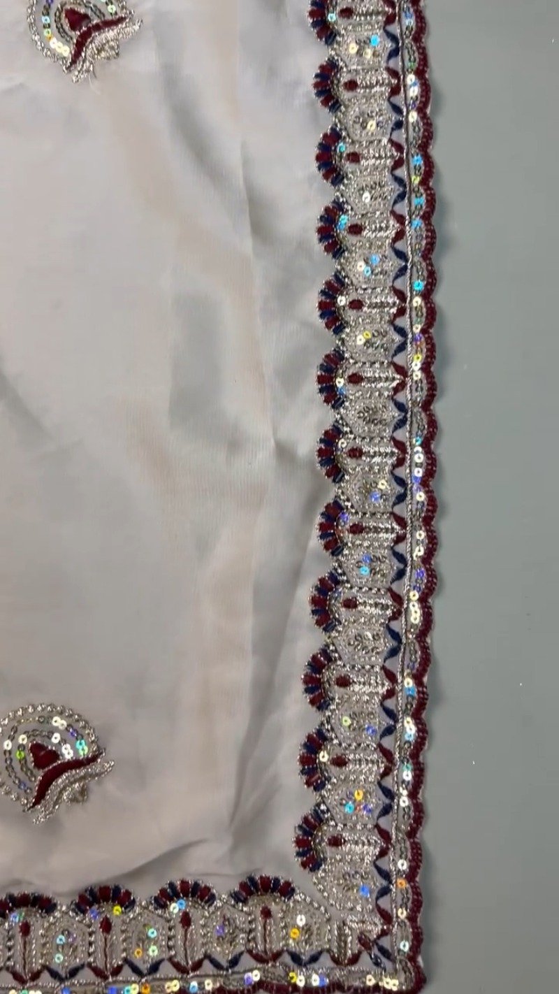 Regal Maroon Sequin-Embroidered Velvet Blouse and Saree Set β Available in Maroon & White - Image 2