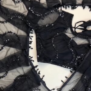 Midnight Noir Sequin-Embellished Sheer Saree with Matching Blouse