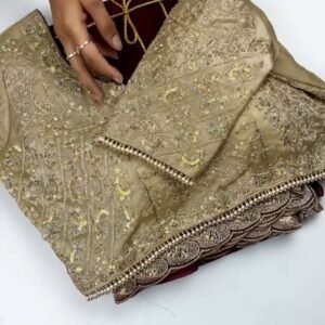 Opulent Wine & Gold Embroidered Saree Set – Available in Wine & Deep Maroon