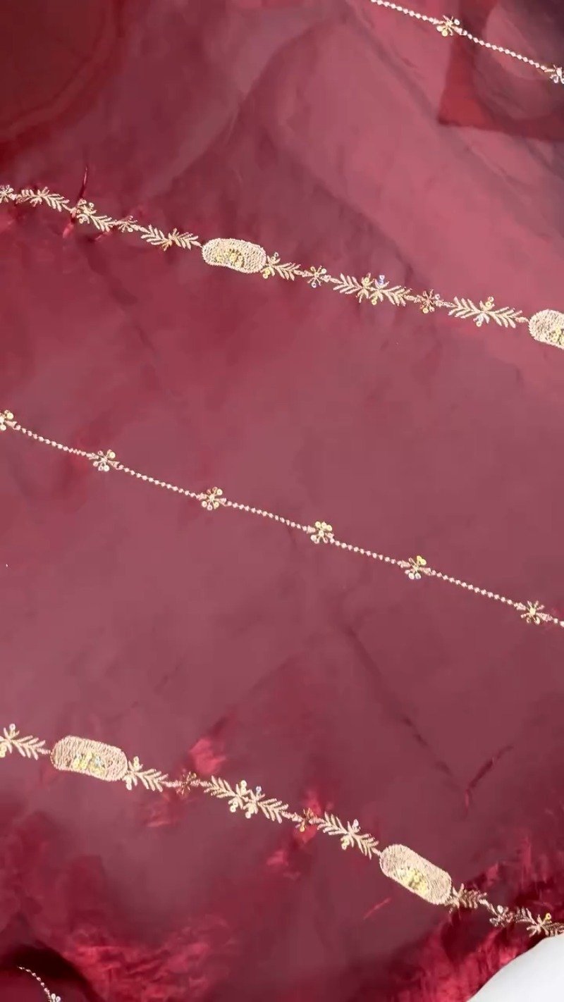 Opulent Wine & Gold Embroidered Saree Set β Available in Wine & Deep Maroon - Image 3