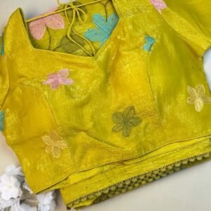 Radiant Lime Green Floral Embroidered Organza Saree Set