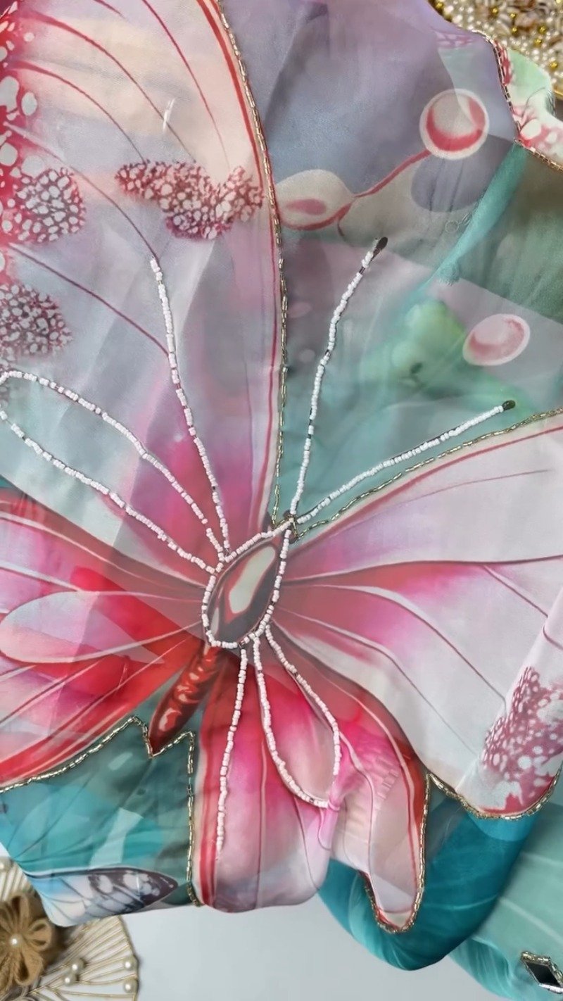 Ethereal Butterfly Embellished Organza Saree β Available in Teal & Mustard Yellow - Image 5