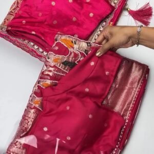 Regal Fuchsia Banarasi Silk Saree with Floral Jaal Embroidery