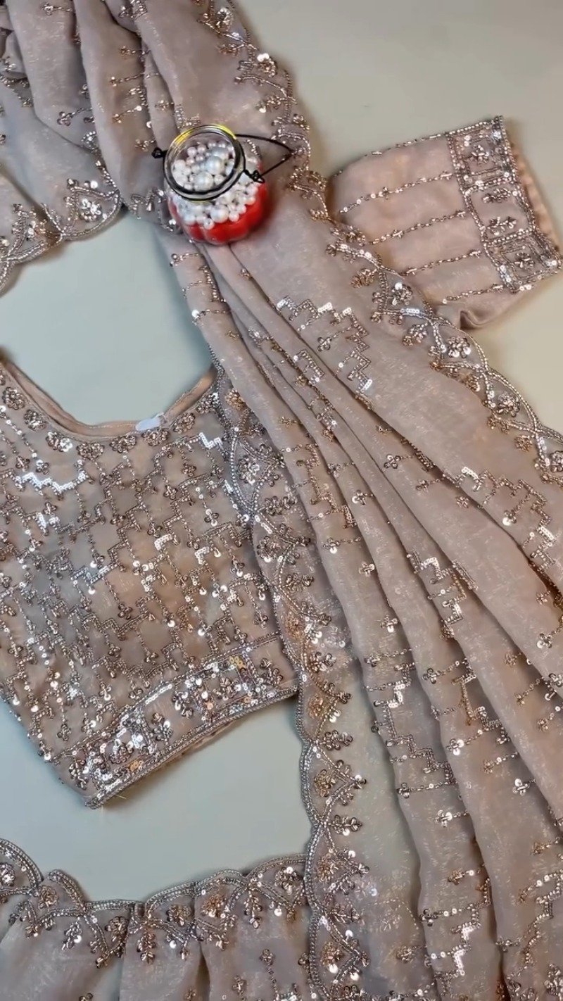 Opulent Champagne Sequin Embroidered Ethnic Ensemble