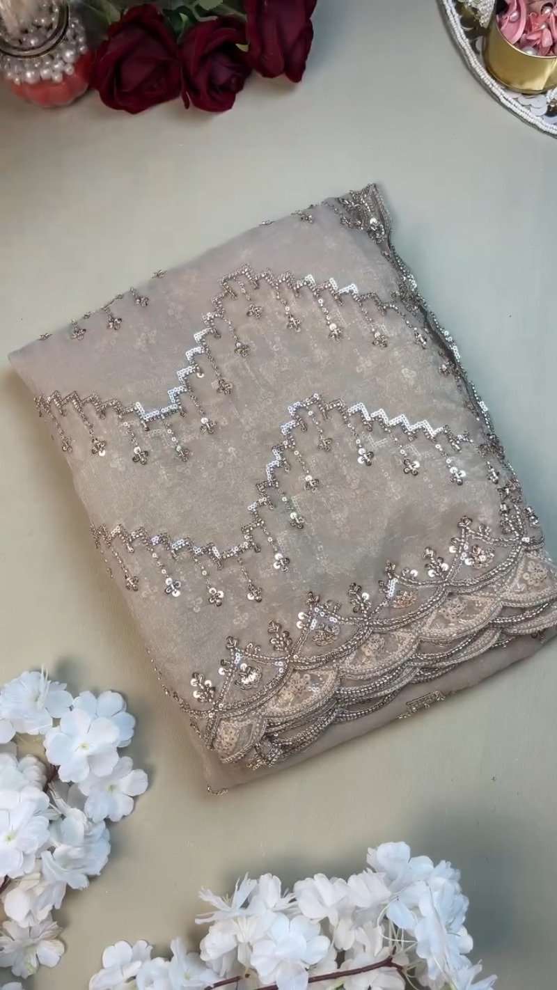 Opulent Champagne Sequin Embroidered Ethnic Ensemble - Image 4