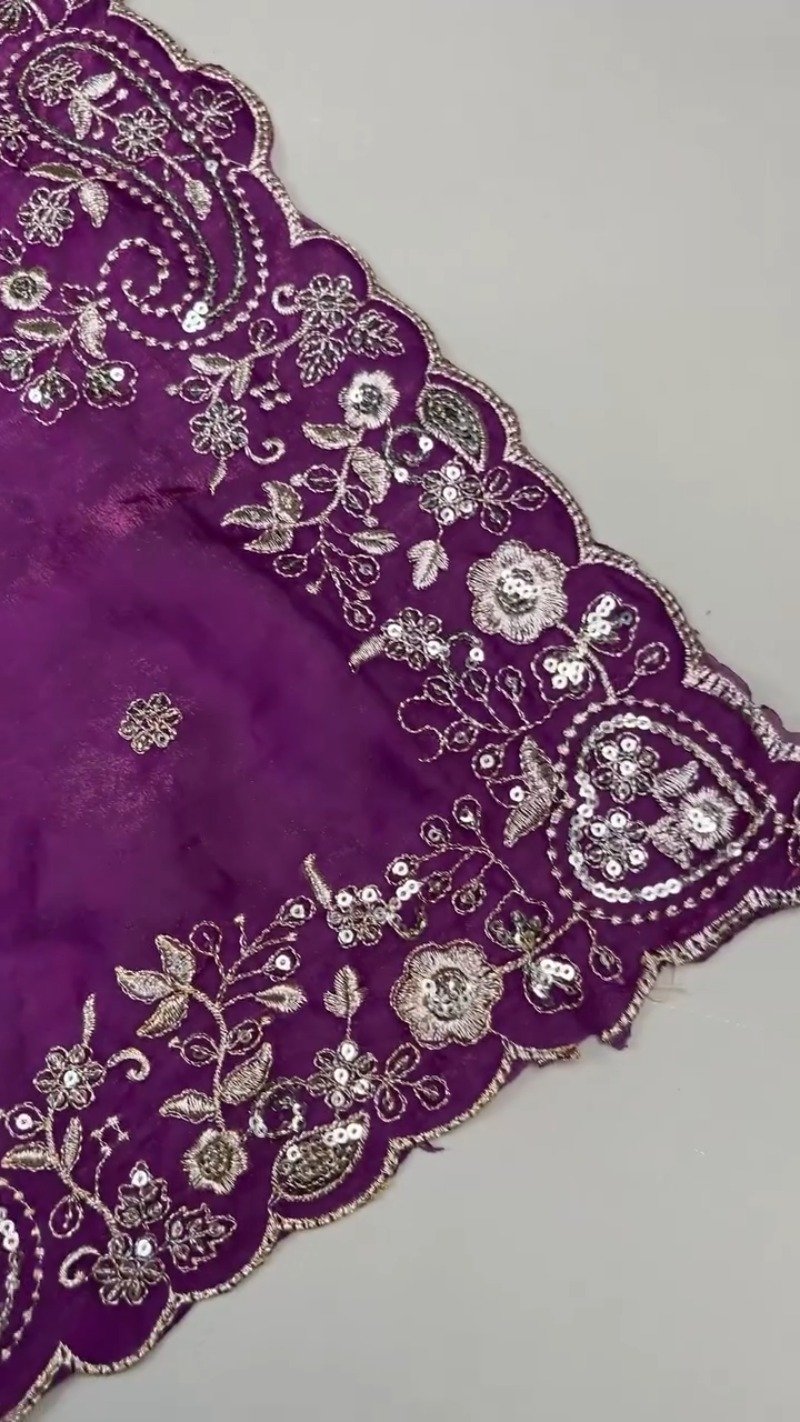 Royal Violet Embroidered Organza Saree and Blouse Set β Ethereal Elegance - Image 5