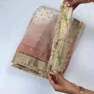 Ethereal Embroidered Ombré Organza Saree – Available in Peach, Lilac, and Mint Green