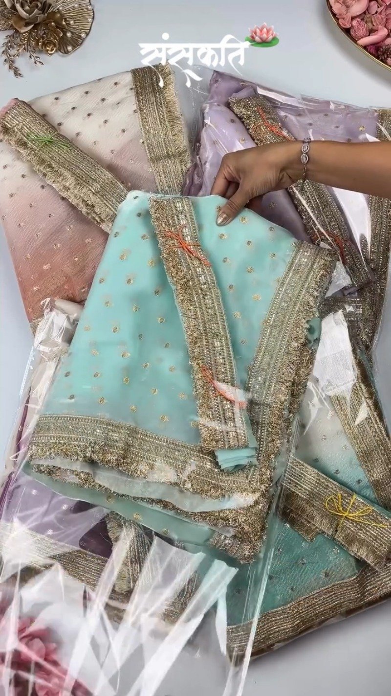 Ethereal Embroidered Ombré Organza Saree – Available in Peach, Lilac, and Mint Green - Image 2