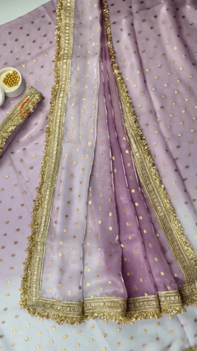 Ethereal Embroidered Ombré Organza Saree – Available in Peach, Lilac, and Mint Green - Image 6