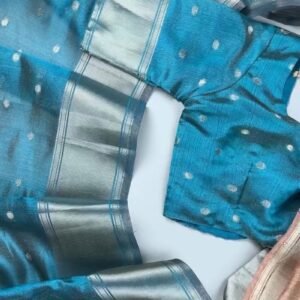 Midnight Teal & Champagne Shimmer Zari Weave Saree Set – Available in Teal & Champagne