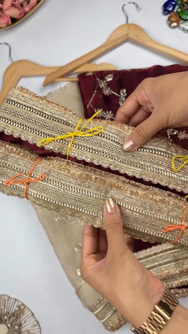 Opulent Floral Embroidered Saree with Antique Zari Borders β Available in Deep Maroon & Elegant Champagne β Available in Deep Maroon & Elegant Champagne - Image 2