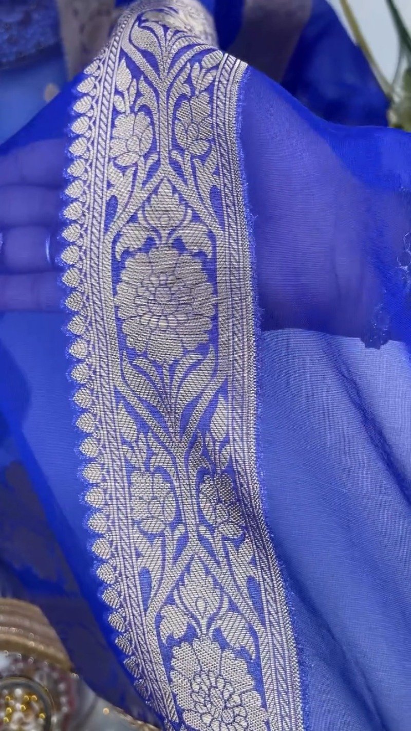 Royal Cobalt Blue Banarasi Silk Saree with Antique Gold Coin Embellishments - Image 5