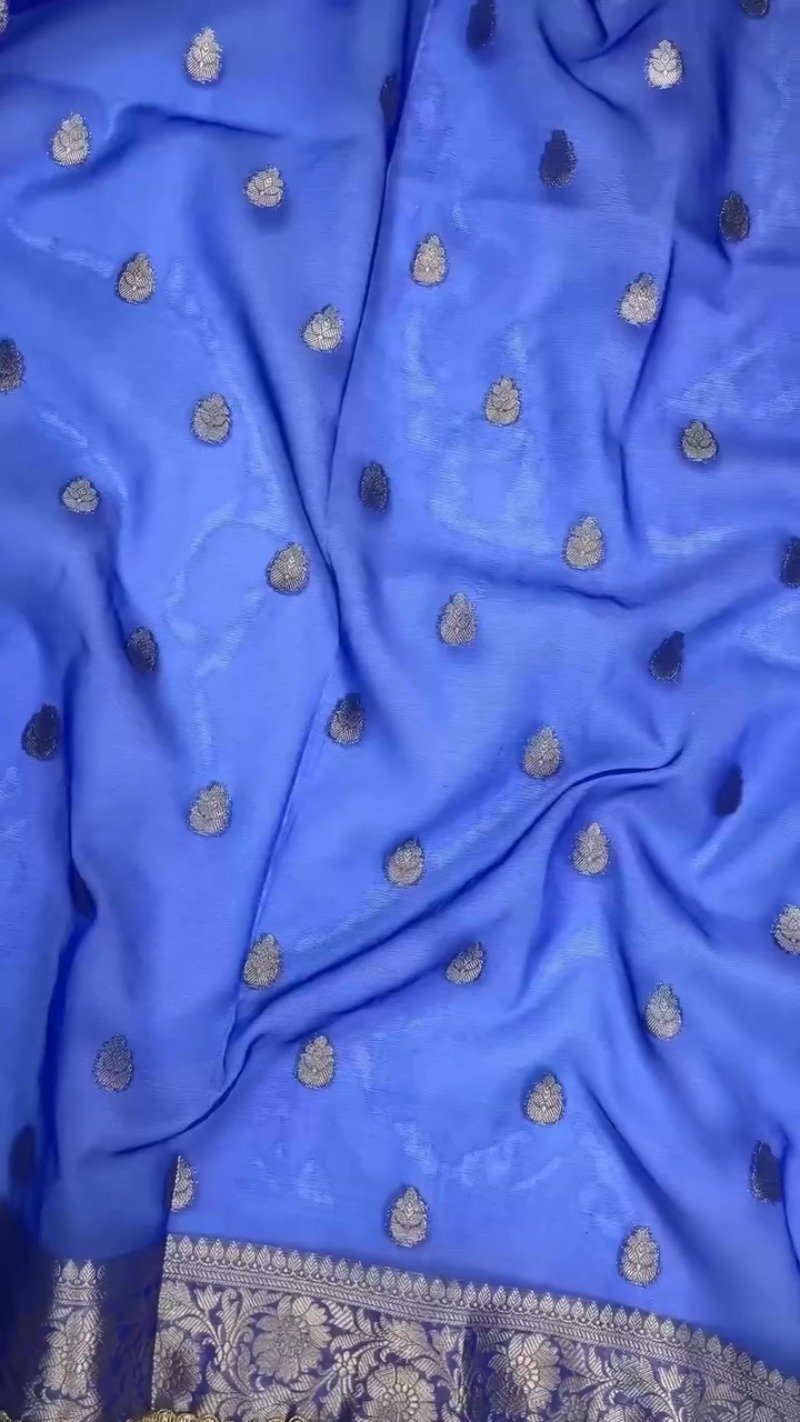 Royal Cobalt Blue Banarasi Silk Saree with Antique Gold Coin Embellishments - Image 6