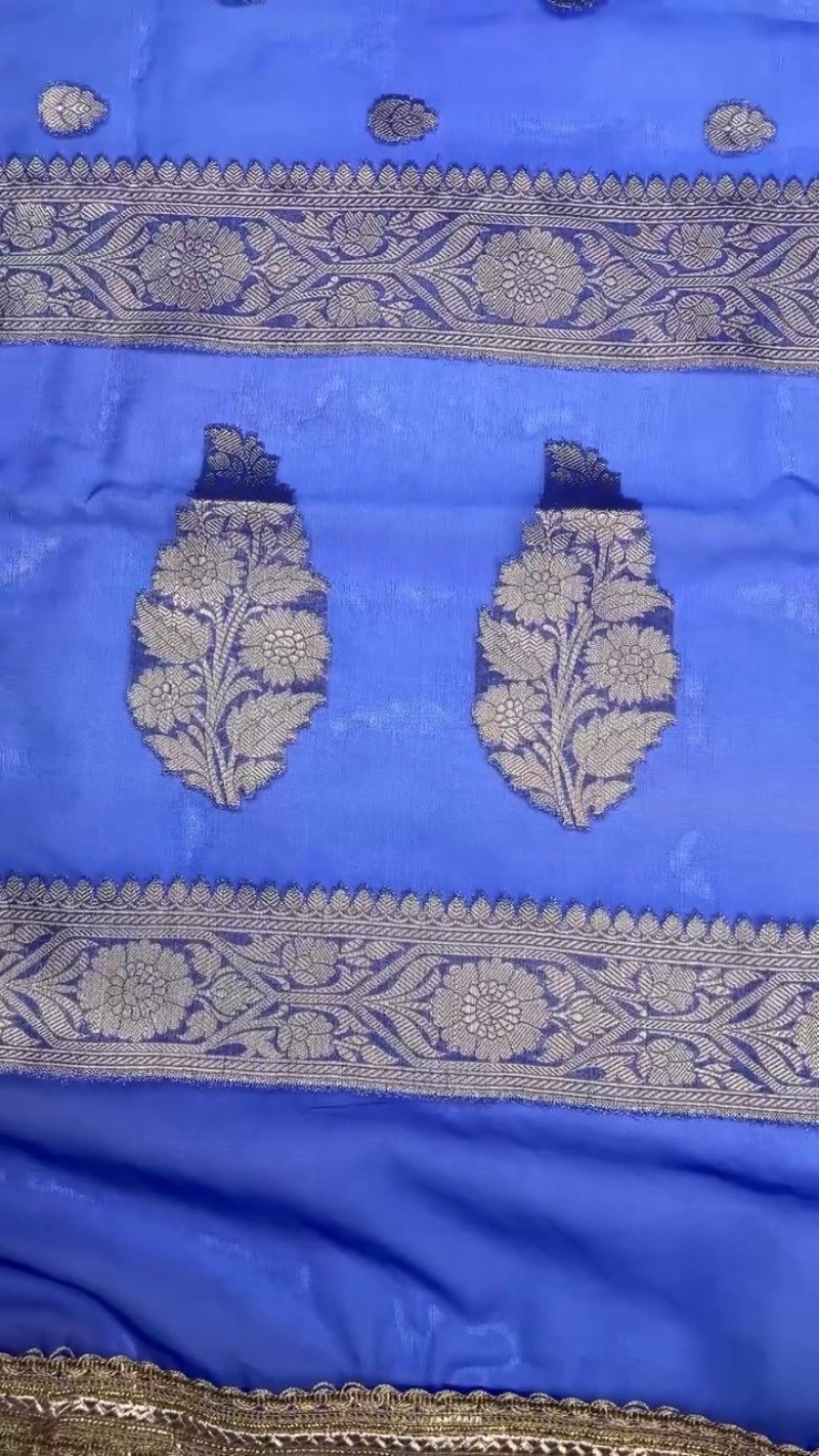 Royal Cobalt Blue Banarasi Silk Saree with Antique Gold Coin Embellishments - Image 7