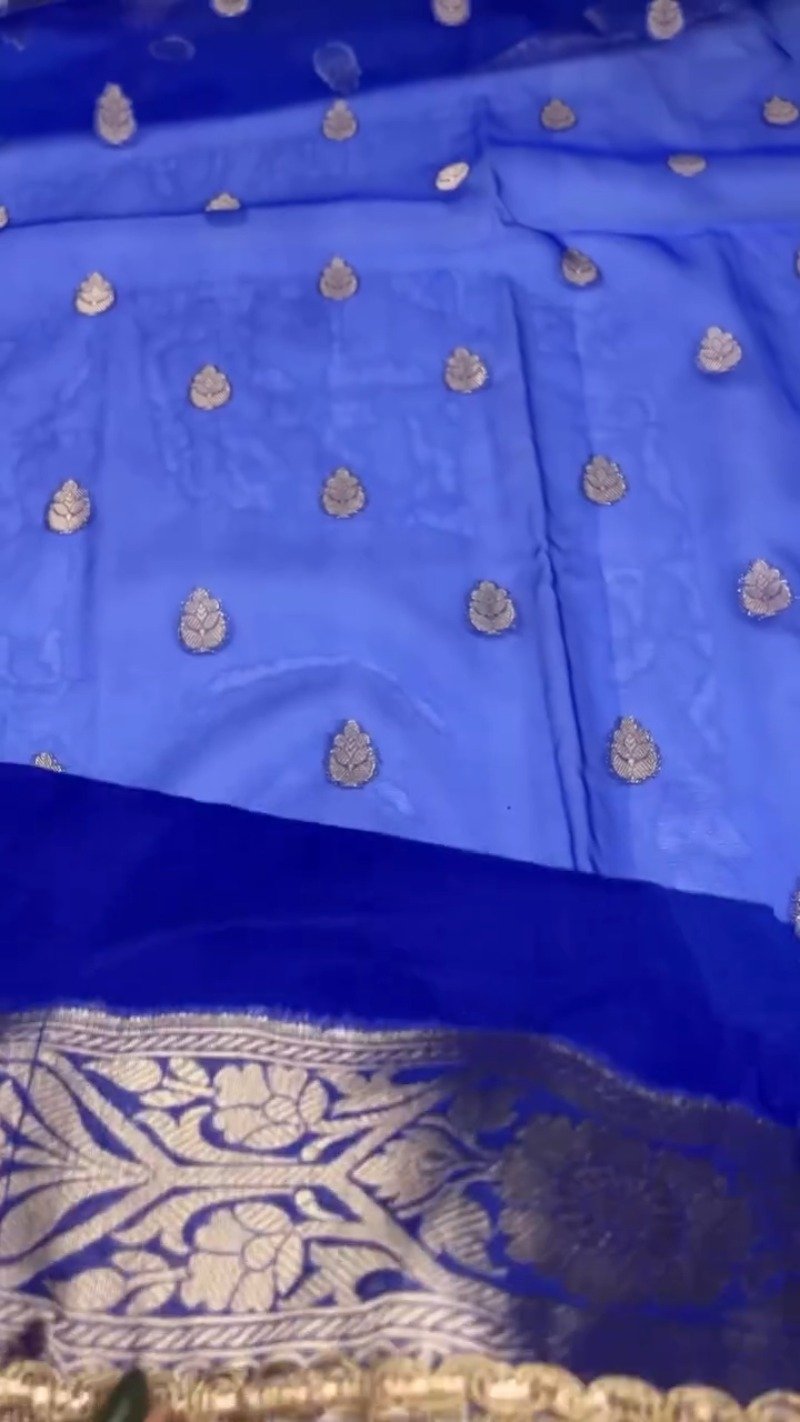 Royal Cobalt Blue Banarasi Silk Saree with Antique Gold Coin Embellishments - Image 9