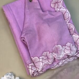 Enchanting Lavender Linen Saree with Scalloped Floral Embroidery