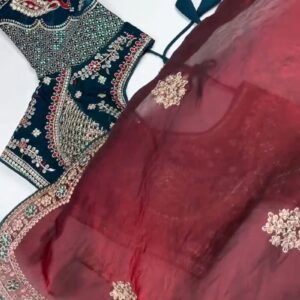 Enchanting Sequin-Embroidered Velvet & Georgette Saree Set – Available in Midnight Green & Royal Plum