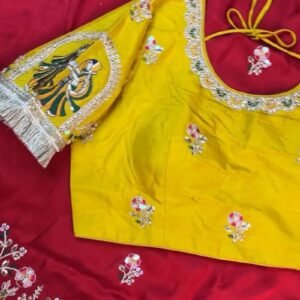 Krishna Motif Embellished Raw Silk Saree Ensemble – Available in Yellow & Red
