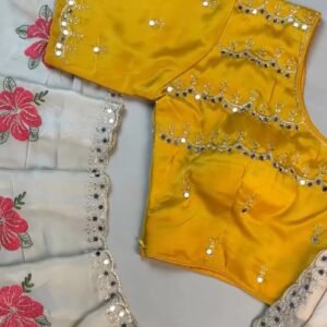Sunshine Yellow Blouse with Floral Embroidered Saree – Available in Yellow & Floral Multi