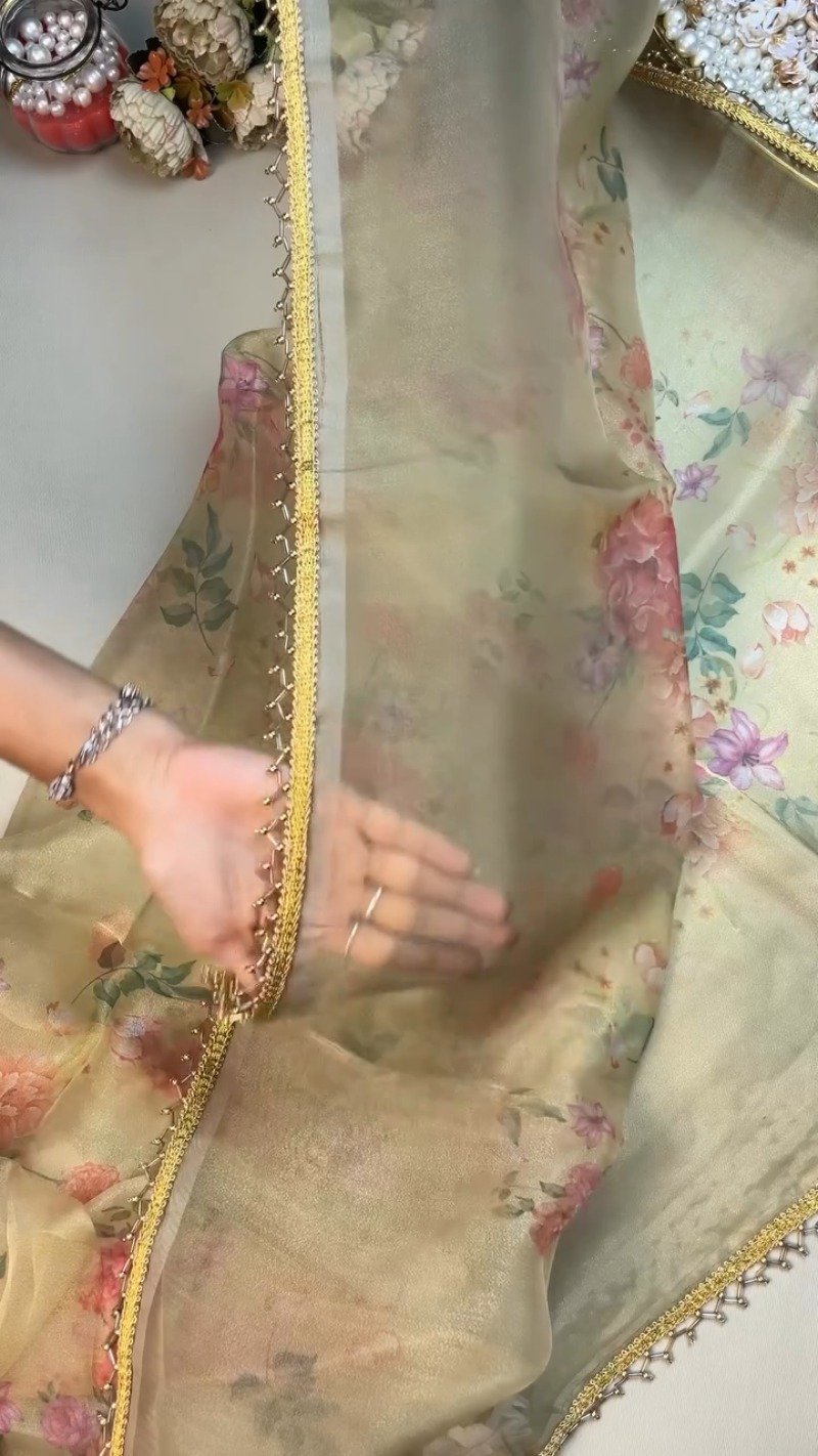 Floral Embroidered White Organza Blouse and Saree Set โ Elegance Redefined - Image 3