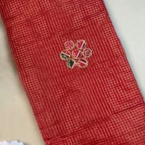 Scarlet Red Bandhani Appliqué Chanderi Saree with Embellished Border