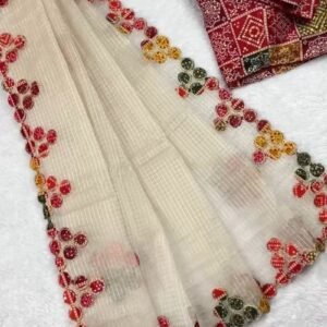 Bandhani Art Border Organza Saree Set – Available in Cream, Yellow & Red