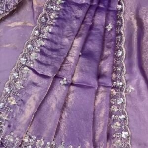 Enchanting Lavender Organza Saree with Intricate Sequin Embellishments