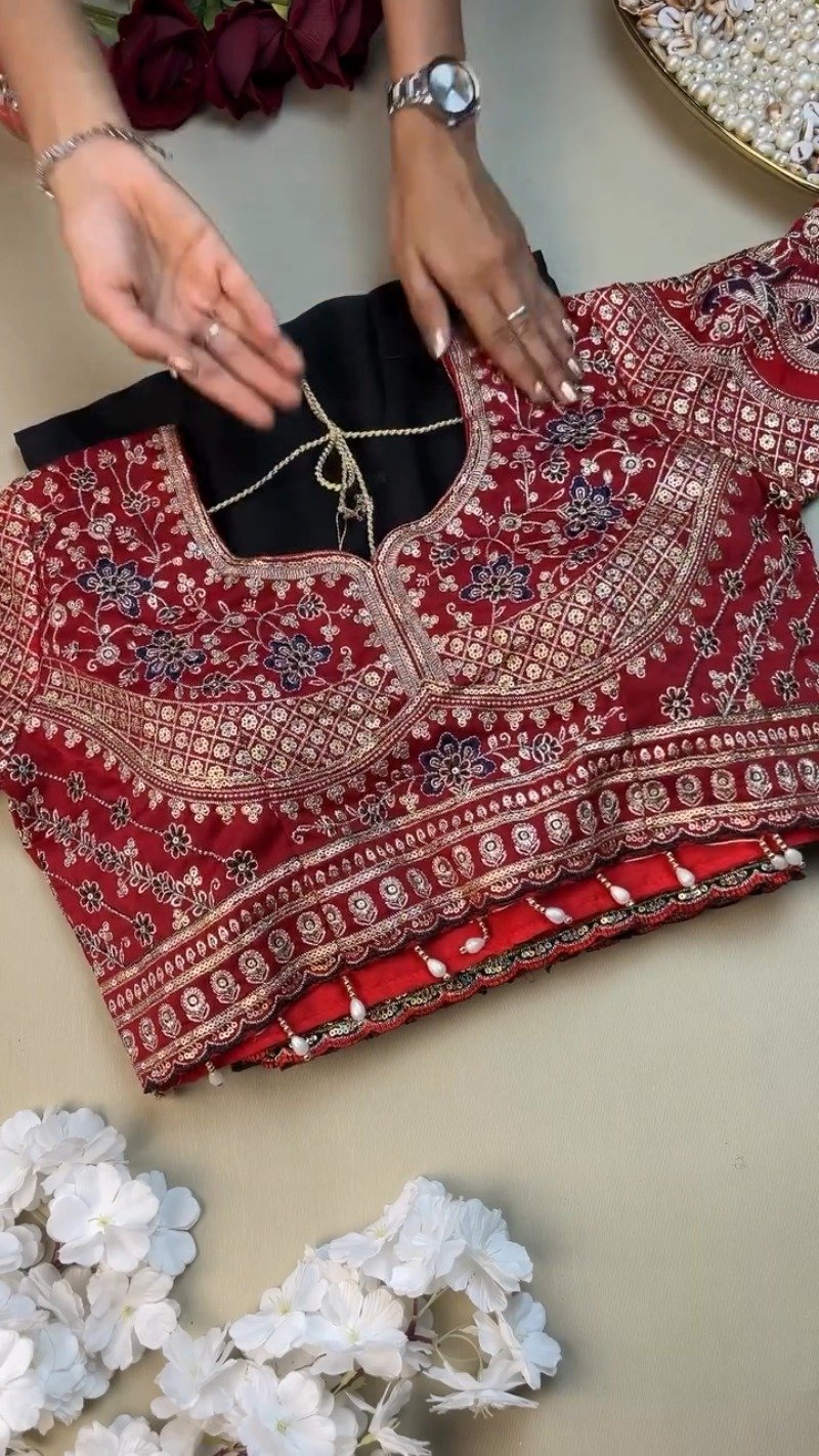 Royal Crimson Zardosi Embroidered Designer Blouse - Image 2