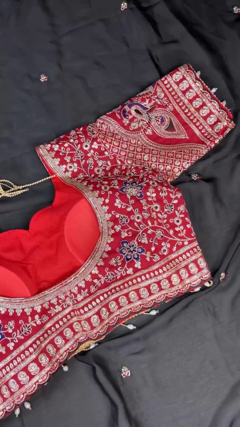 Royal Crimson Zardosi Embroidered Designer Blouse - Image 3