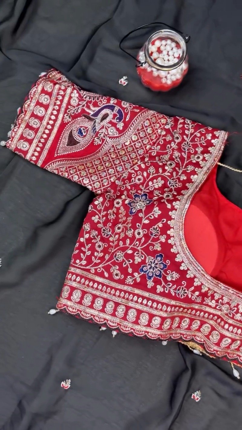 Royal Crimson Zardosi Embroidered Designer Blouse - Image 4