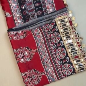 Regal Mirror-Work Ethnic Ensemble in Crimson & Ebony – Available in Dual-Tone Prints