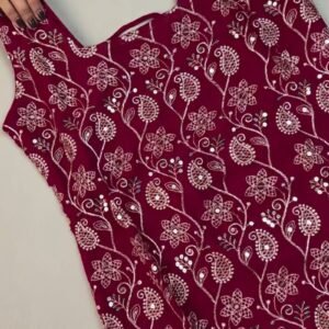 Deep Magenta Floral Thread-Work Kurta Set with Intricate Back Lace-Up Detailing