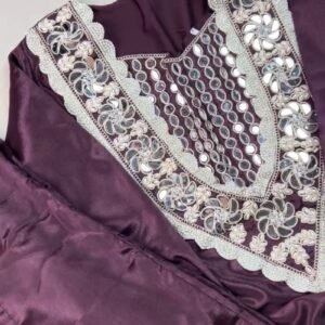Royal Plum Mirrorwork & Pearl Embellished Kurta Set