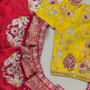 Regal Elephant Motif Handcrafted Saree with Contrast Blouse – Available in Crimson Red & Sun-Kissed Yellow