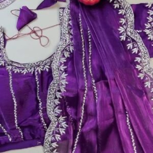 Regal Royal Purple Embroidered Saree with Embellished Blouse Set