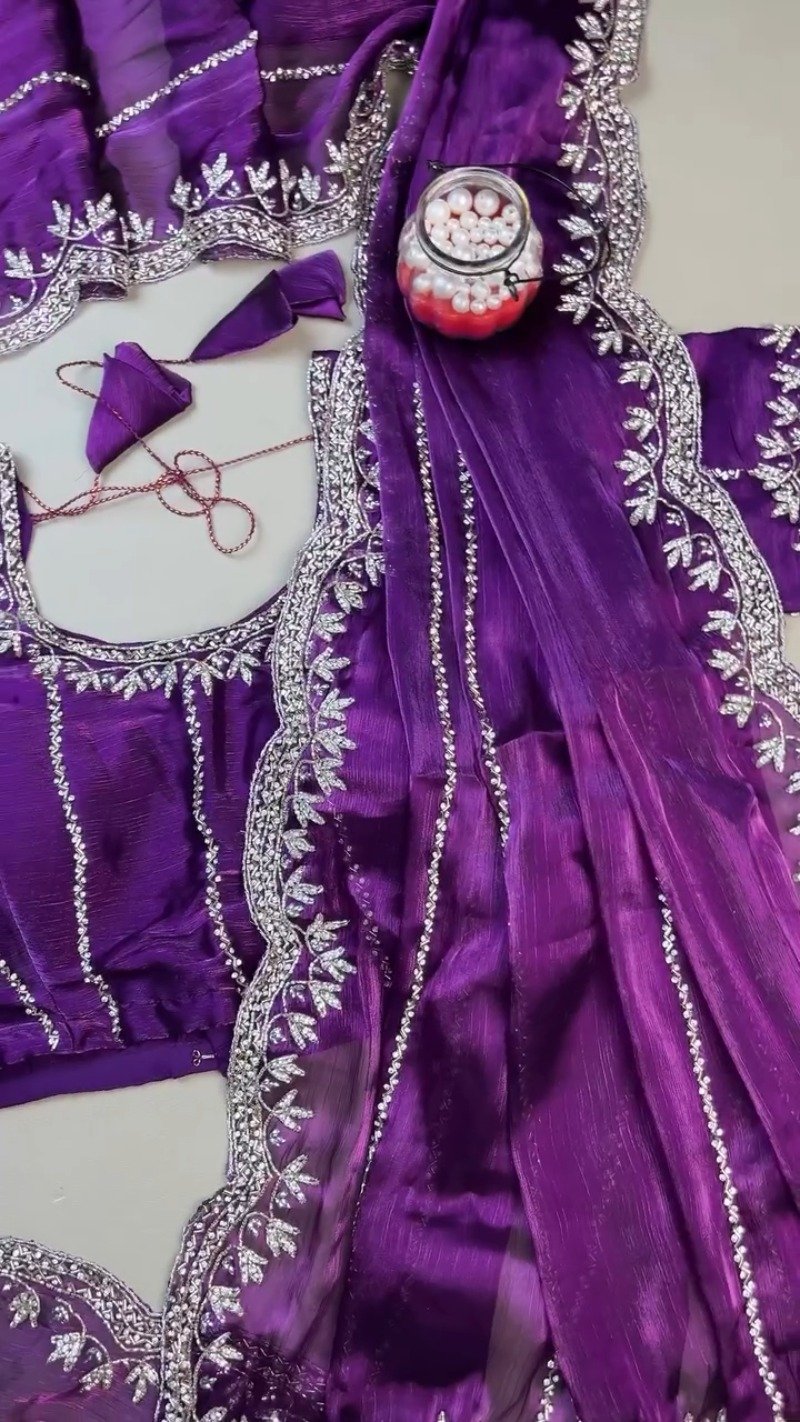 Regal Royal Purple Embroidered Saree with Embellished Blouse Set