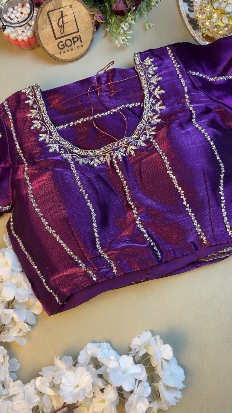 Regal Royal Purple Embroidered Saree with Embellished Blouse Set - Image 2