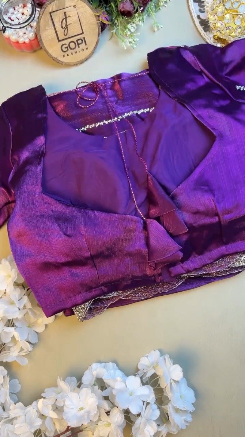 Regal Royal Purple Embroidered Saree with Embellished Blouse Set - Image 3