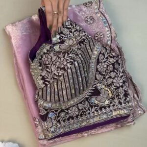 Enchanting Butterfly Embroidered Organza Saree Set – Available in Deep Plum & Soft Blush