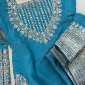 Enchanting Teal Silk Kurta Set with Intricate Silver Threadwork – Available in Classic Teal
