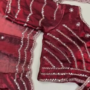 Deep Crimson Radiance Sequined Hand-Embroidered Saree Set