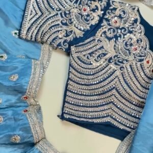 Royal Blue Hand-Embellished Silk Ensemble with Zardozi Detailing – Available in Midnight Blue & Azure Blue