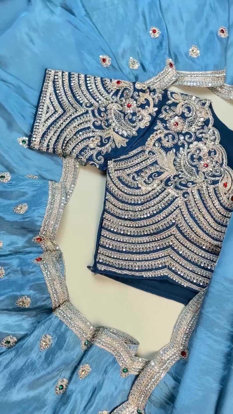 Royal Blue Hand-Embellished Silk Ensemble with Zardozi Detailing – Available in Midnight Blue & Azure Blue