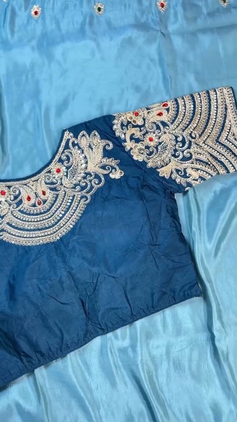 Royal Blue Hand-Embellished Silk Ensemble with Zardozi Detailing – Available in Midnight Blue & Azure Blue - Image 7