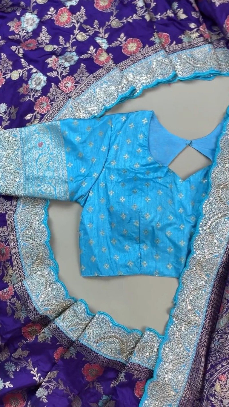 Royal Purple & Azure Blue Banarasi Silk Saree Set β Available in Purple & Blue