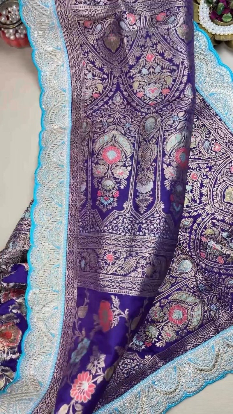 Royal Purple & Azure Blue Banarasi Silk Saree Set β Available in Purple & Blue - Image 3