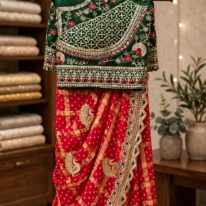 Regal Emerald & Vermilion Bandhani Silk Saree – Available in Classic Red & Festive Deep Green