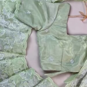 Ethereal Sage Green Embroidered Chanderi Saree with Tie-Back Blouse
