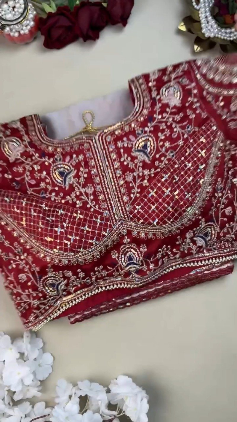 Midnight Crimson Velvet Blouse with Silver Embroidered Saree Set β Available in Classic Crimson & Elegant Silver - Image 2