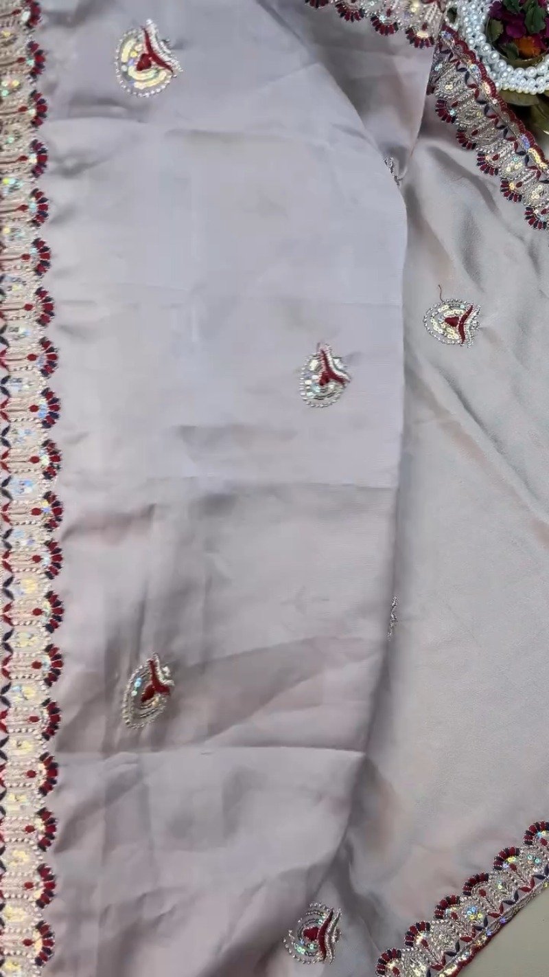 Midnight Crimson Velvet Blouse with Silver Embroidered Saree Set β Available in Classic Crimson & Elegant Silver - Image 3